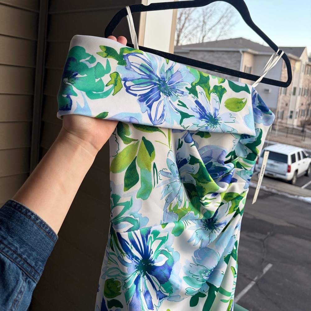 🆕🩵💙💚Eliza J Blue & Green Floral Off-Shoulder Mermaid Gown Size 4,6 Prom Formal - Picture 8 of 17